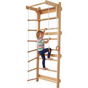 Relaxdays Spalliera Svedese per Bambini con Barra per Trazioni, Anelli e Scaletta - Dimensioni 215 x 80 x 57,5 cm, in Legno Naturale