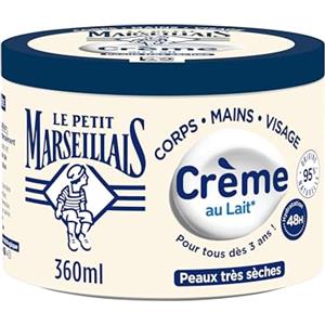 Le Petit Marseillais | Crema idratante multiuso Latte (barattolo da 360 ml) - Crema corpo, mani e viso per pelli molto secche - Cura idratante 48 ore con 95% di ingredienti di origine naturale
