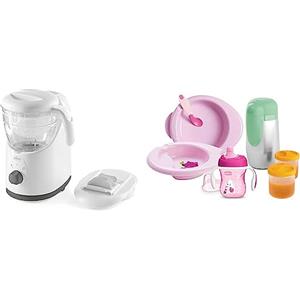 Chicco Cuocipappa Multifunzione Easy Meal per lo Svezzamento, Omogeneizzatore per Neonati e Bambini & Set per la Pappa Composto da Tazza Training Cup, Primo Cucchiaio, Piatto Pappa Calda