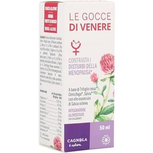 CAGNOLA è natura. CAGNOLA | Integratore Menopausa Naturale Alto Dosaggio, per Vampate di Calore, Sudorazione, Umore e Gonfiore, Le Gocce di Venere 50 ml, Con Trifoglio Rosso, Vite Rossa, Salvia e Cimicifuga