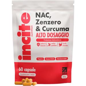 Incite Nutrition Integratore NAC N-Acetil-cisteina (600 mg) ad alto dosaggio con zenzero e curcumina. 60 capsule. Protezione antiossidante e supporto immunitario. Adatto a vegetariani e vegani