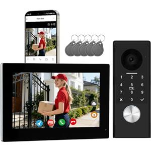 Honmidatek Videocitofono a 2 fili, campanello con telecamera, telecamera Full HD, citofono con password, touchscreen a colori da 7" e audio bidirezionale, app per smartphone, rilevamento del movimento