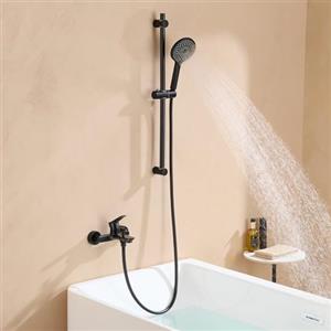 Auralum Rubinetto Vasca da Bagno con 70 cm Saliscendi Doccia Acciaio Inox, Miscelatore Vasca da Bagno con Soffione 3 Geti, Miscelatore Doccia con Tubo Doccia 1,5 m, Miscelatore Doccia Esterno Nero