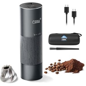 CERA+ CERA + Macina Caffe Elettrico Con Custodia Per Il Trasporto, Piccolo Macinacaffè Professionale Per Caffè Espresso Per Casa, Viaggio