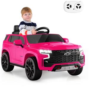 COSTWAY 12V Macchina Elettrica per Bambini Chevrolet, SUV Elettrica con Telecomando Luci Luminose e Musica, 3-3,5 km/h, Ideale per Bambini di 3-6 Anni (Rosa)