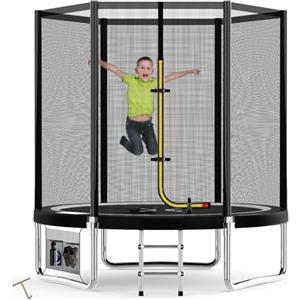 Devoko Trampolino Elastico per Adulti e Bambini, Tappeto Elastico da Giardino Ø 183/228/305/366/427 cm | Set Completo con Rete di Sicurezza, Scaletta, Copertura, Rete per Scarpe,50 kg(Nero)