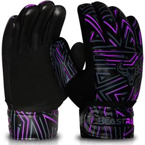 BEAST RAGE Guanti da portiere per bambini, ragazzi, ragazze, guanti da portiere da calcio, antiscivolo, 4 mm, palmo in lattice da 4 mm, presa extra, doppio cinturino da polso, rete traspirante (viola,