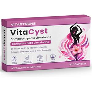 Vitastrong. VitaCyst, D Mannosio Puro con NAC N-Acetil-Cisteina, Estratti di Mirtillo Rosso (Cranberry) e Uva Ursina Vegan Integratore Alimentare Vie Urinarie Donna, 60 Compresse Senza Glutine, Lattosio, OGM