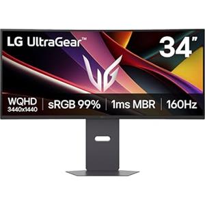 LG UltraGear 34G60ZA Monitor Gaming 34" VA WQHD (3440 x 1440), 160Hz, 1ms (MBR), 21:9 curvo, FreeSync, HDR 10, HDMI 2.0, DP, Stand regolabile, Nero