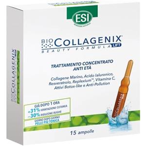 ESI, Biocollagenix Trattamento Viso Antirughe Concentrato, a Base di Collagene Marino e Acido Ialuronico, Dona una Pelle Idratata, Levigata e Tonica, Ripristina l'Elasticità del Viso, 15 Ampolle