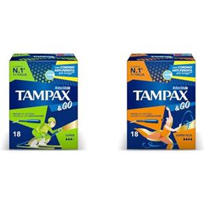 Tampax & Go Super e Super Plus, 72 Assorbenti Interni con Applicatore in Plastica, presa antiscivolo, doppio cordino Protettivo, ginecologicamente Testati, per Flusso Abbondante e molto abbondante