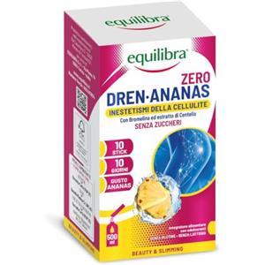 Equilibra Dren Ananas Zero Zuccheri, Integratore con Bromelina, Rutina, Drenaggio dei Liquidi, Pesantezza delle Gambe, Stimolo del Metabolismo, Funzionalità del Microcircolo, Gusto Ananas, 10 Stick