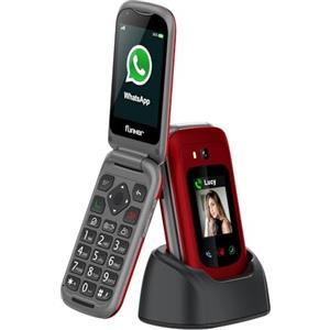 Funker E480 Telefono cellulare 4G per anziani con Whatsapp, tasti grandi, pulsante SOS e GPS, videochiamate, schermo 2.8, base di ricarica, fotocontatti, volume alto, facile da usare, colore rosso