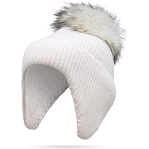 QUEEN HELENA Cappello Invernale Morbido Caldo Berretto con Pon Pon Paraorecchie Cappellino Berretto Donna CP01 (Crema)