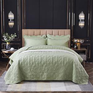 OKYUK Set di biancheria da letto matrimoniale, 3 pezzi, con copriletto trapuntato, oversize, in microfibra leggera, con federe, reversibile, stampato, per tutte le stagioni, 220 x 240 cm (verde