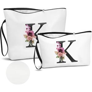 DBPBToU PU Pelle A-Z Beauty Case Donna da Viaggio, 2 Pezzi Set Trousse Trucchi Donna Di Alta Qualità Con Lettere Alfabeto (K)