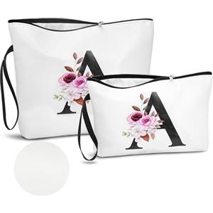 DBPBToU PU Pelle A-Z Beauty Case Donna da Viaggio, 2 Pezzi Set Trousse Trucchi Donna Di Alta Qualità Con Lettere Alfabeto (A)
