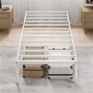 MUTICOR Letto Singolo 90 x 200 cm in Metallo con Contenitore - Struttura Letto Robusta, Rete a Doghe, Senza Rumori, Facile Montaggio, Bianco