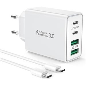 LumFocus Caricatore USB C with 2M Cavo USBC Rapido Presa Caricabatterie for iPhone 16 15 Pro Max Plus, iPad, Samsung Galaxy S25/S24, 40W 4-Porto Spina USB Multiplo Alimentatore Adattatore Carica