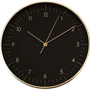 LUUK LIFESTYLE Orologio Parete Moderno, (31 cm) Quarzo con Meccanismo Silenzioso, Minimalista Design, Regalo Casa Nuova, Ideale per Cucina, Salotto, Soggiorno, Ufficio, Camera da letto, Nero e Oro