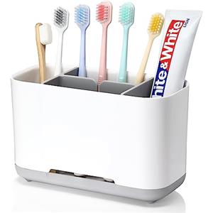 Royouzi Portaspazzolino elettrico, organizer per spazzolini da denti, portaspazzolino in plastica regolabile con fondo antiscivolo, 4 scomparti per spazzolini + 2 fessure