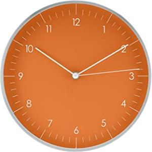 LUUK LIFESTYLE Orologio da Parete Piccolo Minimalista (24cm), Silenzioso senza ticchettio, Regalo per la casa, Ideale per Cucina, Salotto, Soggiorno, Ufficio, Camera da letto, Arancione e Argento