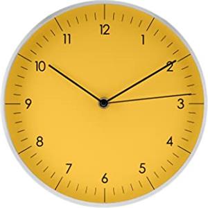 LUUK LIFESTYLE Orologio da Parete Cucina Silenzioso senza Ticchettio 24cm diametro, Regalo Inaugurazione, Moderno Design, Ideale per Salotto, Soggiorno, Ufficio, Camera da letto, Giallo e Argento
