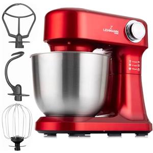 LEHMANN Impastatrice Planetaria con 12 Velocità, Ciotola 5 L, Accessori - Frusta, Gancio Impastare e Mescolatore, ideal Impastatrice per Pizza, Pane e Dolci, Rosso