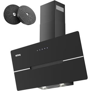 IsEasy Cappa Aspirante 90cm Inclinata, Cappa Cucina di Scarico/Ricircolo con 578 m³/h Forte Potenza di Aspirazione, 3 Livelli di Regolazione, 58 dB, Funzionamento Touch, Nero, Efficienza A++
