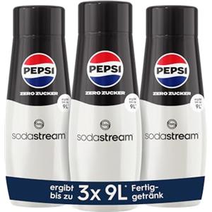 SodaStream Sciroppo 3x Pepsi Zero Zucchero - 1 bottiglia produce 9 litri di bevanda pronta, preparata in pochi secondi e sempre fresca, 440 ml
