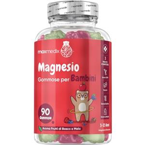 maxmedix Magnesio Citrato per Bambini, 90 Caramelle Gommose Vegane, 1 al Giorno (3 Mesi di Scorta), 80mg di Magnesio Elementare, Magnesium Gummies Aroma di Frutti di Bosco e Mela, Senza Glutine né Lattosio