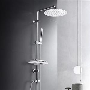 Görbach Colonna Doccia Acciaio Inox Senza Miscelatore Fori Muro Regolabili Colonna Doccia idromassaggio Asta Doccia Saliscendi Doccia con soffione a Pioggia e Porta Ogetti Mensola(D25cm)