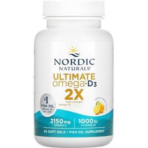 Nordic Naturals Ultimate Omega 2X, 2840 Omega-3, Olio di pesce con EPA, DHA e vitamina D2, Gusto limone, 119 ml, Testato in Laboratorio, Senza Soia, Senza Glutine, Non OGM