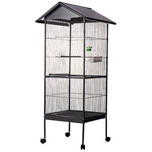 AQPET Voliera per Uccelli in Metallo con Tetto, 162x52x52 cm, Grigio | Metallo, gabbia completa con tetto, per canarini e volatili, uso interno ed esterno