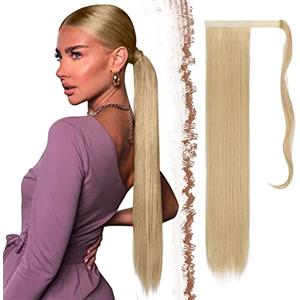 FESHFEN Posticci per capelli Extension Coda Di Cavallo Capelli Biondo cenere Lunga Estensione Capelli Sintetici Coda Capelli Extensions per Donna 60cm, 125g