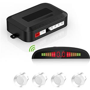Cocar Kit di assistenza al parcheggio senza fili, sistema radar posteriore con 4 sensori PDC, display LED senza fili della distanza con avviso acustico + 4 sensori di parcheggio posteriori di colore bianco