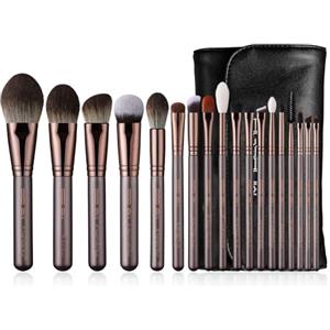 Eigshow Set di pennelli da trucco professionali, perfetti per fondotinta, cipria, blush, bronzer, eyeliner, ombretto, sopracciglia, con custodia (18 pezzi, caffè)