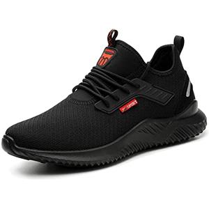 Calish Scarpe Antinfortunistiche Uomo Donna Scarpe da Lavoro con Punta in Acciaio Leggere Comode Scarpe Sicurezza Sportive Scarpe da Cantiere Antiscivolo Traspiranti Nero, 47 EU