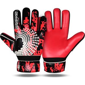 SAWANS - Guanti da portiere per calcio ragazzi bambini giovani adulti, guanti da portiere con presa forte, supporto al polso, junior antiscivolo (rosso, taglia 3 adatta per 5 a 6 anni)