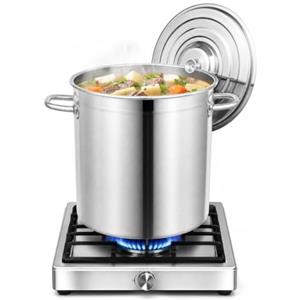 buedmsk Pentola da zuppa in acciaio inox, 35 l, diametro 37 x 35 cm, in acciaio inox, grande con coperchio per fornelli a induzione, fornello a gas, elettrico (35 l)