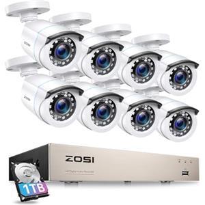 ZOSI CCTV Kit di telecamere di sicurezza 5 MP Lite Sistema di sorveglianza 8 CH HD DVR + (8) 1080p Telecamera di Sorveglianza esterna + 1 TB Hard Disk, Rilevamento di movimento, Accesso remoto