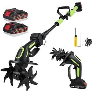 Eirolace Zappatrice da Giardino 21V a Batteria-Motozappa Elettrica con 2x3000mAh, 4 Lame in Metallo 65Mn, Larghezza e Profondità di Lavoro 10 cm, 235 giri/min-Per Dissodare, Arieggiare e Compostare