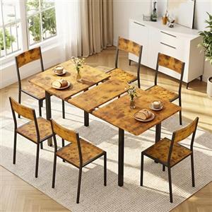 Xbro Set Tavolo e Sedie 6 Posti Allungabile, Tavolo da Pranzo con 6 Sedie, Salvaspazio, Struttura in Metallo Stabile, Facile da Montare, Cucina Soggiorno 110-140 cm