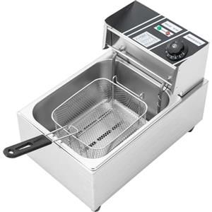 DWIKRYT Friggitrice elettrica da 6 l, in acciaio inox, 2500 W, con contenitore rimovibile e cestello per hamburger, fast food, negozi di pollo arrosto, hotel 60°C-200°C