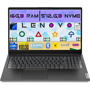 Lenovo Notebook V15 G4, Display 15.6'' Full HD, CPU Intel i3-1315U, Ram 16 GB DDR4 3200MHz, 512 GB SSD NVMe, Windows 11 Pro, Wi-Fi 6, + BT5.2, Gigabit Ethernet, Portatile Pronto All'Uso