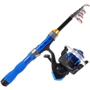 Yhenlovtt Canna da pesca leggera in fibra di carbonio per mini pesca portatile da viaggio, telescopica, compatibile con ultracorta, canna da spinning 1m/12m/15m (blu)