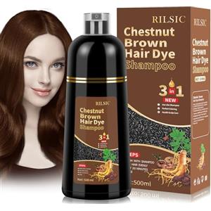RILSIC Shampoo Colorante Donna Uomo, 500ML Shampoo Colorante Bianchi, Hair Dye 3 in 1, Tintura per Capelli Bianchi Istantaneo, Colore e Duratura, Tinta Capelli per Uomini Donne (Castagno)