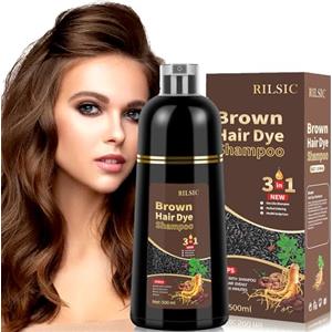 RILSIC Shampoo Colorante Donna Uomo, 500ML Shampoo Colorante Bianchi, Hair Dye 3 in 1, Tintura per Capelli Bianchi Istantaneo, Colore e Duratura, Tinta Capelli per Uomini Donne (Marrone Chiaro)