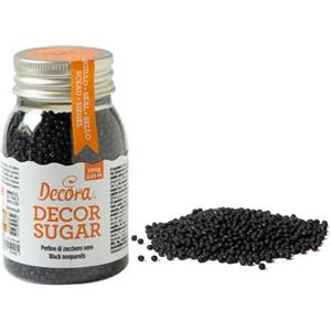 Decora, 2081098 Confezione da 100 G Perline di Zucchero Nere, pronte all'uso, per decorare facilmente torte e dolcetti