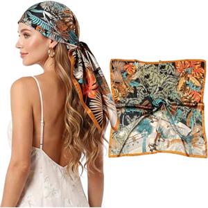 RIIQIICHY Sciarpa per la testa come sciarpa per capelli in raso di seta per le donne Sciarpa a bandana di design quadrato per dormire per avvolgere i capelli di notte 90 cm
